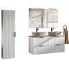 Set mobilier baie Adel White, MDF, PAL melaminat, blat stejar wotan, lavoare Anna gri, L.120 cm, dulap inalt H.140 cm si oglinda, SET -ADW B 120 CM ANNA 2