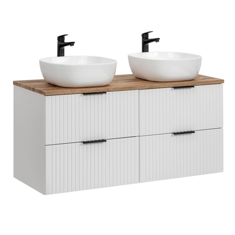 Set mobilier baie Adel White, MDF, PAL melaminat, blat stejar wotan, L.120 cm, lavoare Smile 40, SET -ADW B 120 CM UN 6252