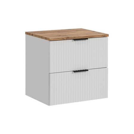 Set mobilier baie Adel White, MDF, PAL melaminat, alb mat, blat stejar wotan, L.60 cm, SET -ADW B 60 CM