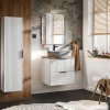 Set mobilier baie Adel White, MDF, PAL melaminat, blat stejar wotan, lavoar Anna gri, L.60 cm, dulap inalt H.140 cm si oglinda, SET -ADW B 60 CM UN ANNA MH1
