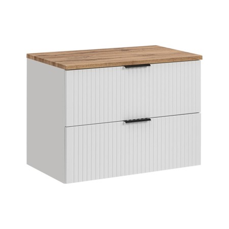 Set mobilier baie Adel White, MDF, PAL melaminat, alb mat, blat stejar wotan, L.80 cm, SET -ADW B 80 CM