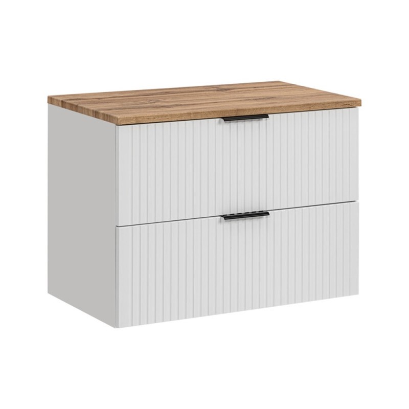 Set mobilier baie Adel White, MDF, PAL melaminat, alb mat, blat stejar wotan, L.80 cm, SET -ADW B 80 CM