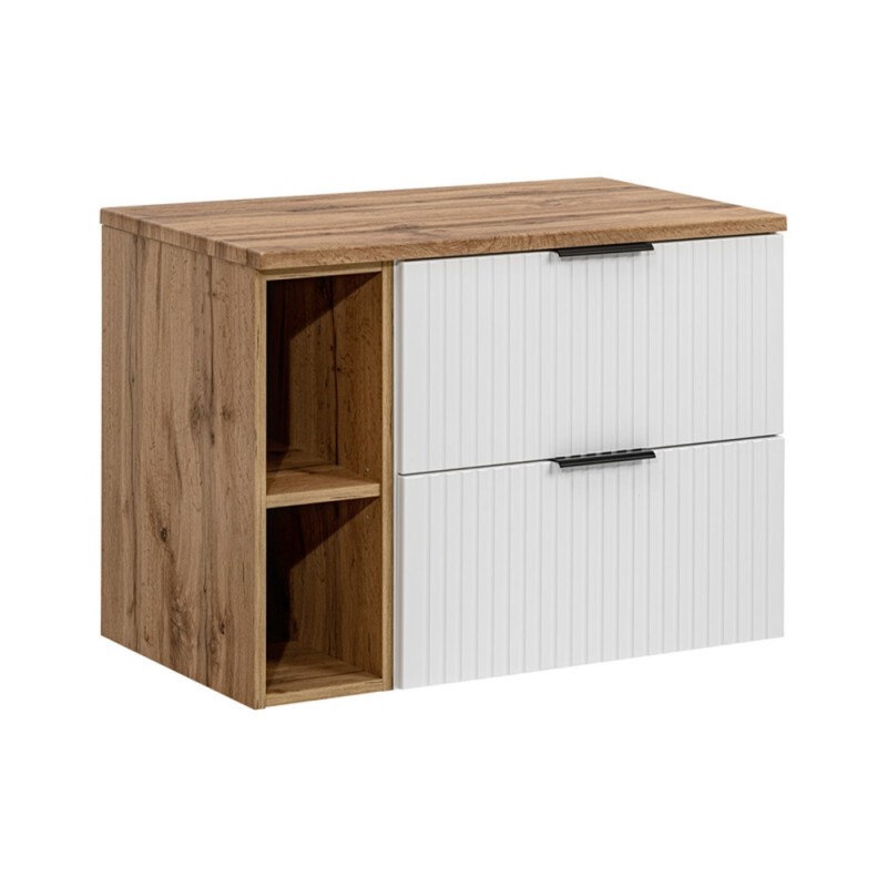 Set mobilier baie Adel White, MDF, PAL melaminat, alb mat, blat stejar wotan, L.80 cm, SET -ADW B 80 CM 81-01 WOTAN