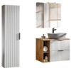 Set mobilier baie Adel White, MDF, PAL melaminat, blat stejar wotan, lavoar Anna gri, L.80 cm, dulap inalt H.140 cm si oglinda, SET -ADW B 80 CM ANNA 3 81-01 WOTAN