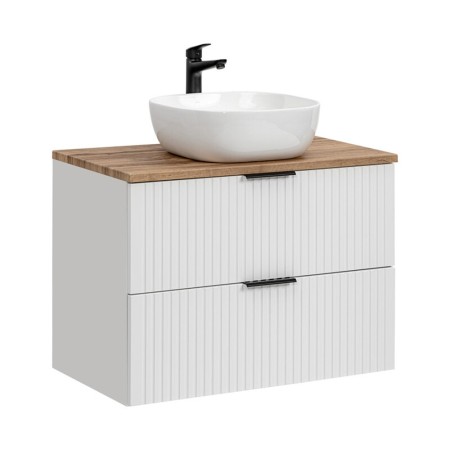 Set mobilier baie Adel White, MDF, PAL melaminat, alb mat, blat stejar wotan, L.80 cm, lavoar Smile 40, SET -ADW B 80 CM UN 6252