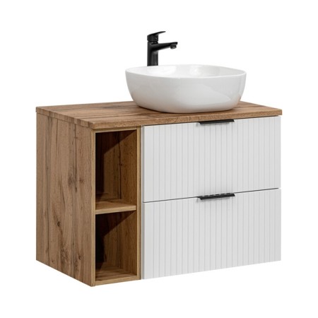 Set mobilier baie Adel White, MDF, PAL melaminat, alb mat, blat stejar wotan, L.80 cm, lavoar Smile 40, SET -ADW B 80 CM UN 6252 81-01 WOTAN