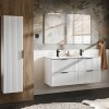 Set mobilier baie Adel White, MDF, PAL melaminat, lavoare Sky 120, L.120 cm, dulap inalt H.140 cm si oglinda, SET -ADW SKY 120 CM 1