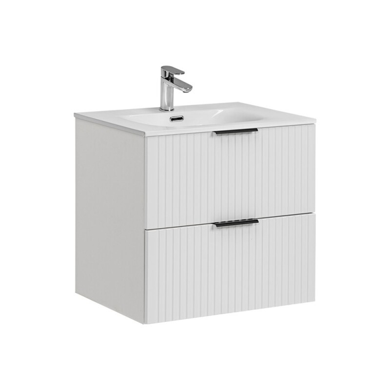 Set de mobilier de baie Adel White, MDF, Pal melaminat, alb mat, lavoar ceramica Sky 60, L.60 cm, SET -ADW SKY 60 CM