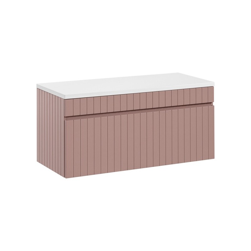 Set de mobilier baie Iconic Rose, MDF, folie PVC, roz antic, blat alb, L.100 cm, SET -ICR B 100 CM