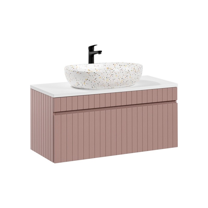 Set de mobilier baie Iconic Rose, MDF, folie PVC, roz antic, blat alb, L.100 cm, lavoar Lili, SET -ICR B 100 CM LILI-MW21
