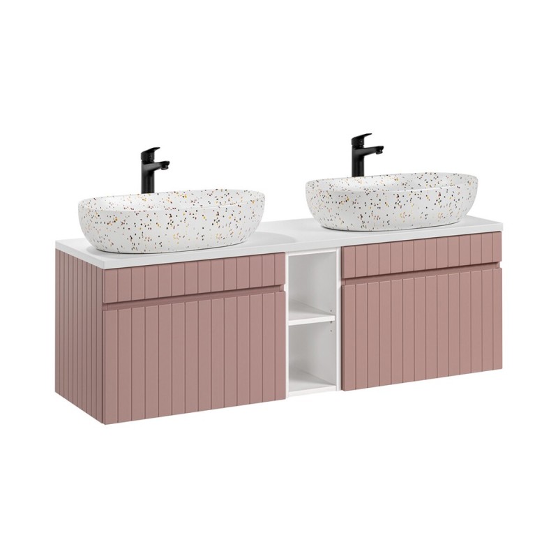 Set de mobilier baie Iconic Rose, MDF, folie PVC, roz antic, blat alb, L.140 cm, lavoare Lili, SET -ICR B 140 CM LILI-MW21 81-01 WHITE