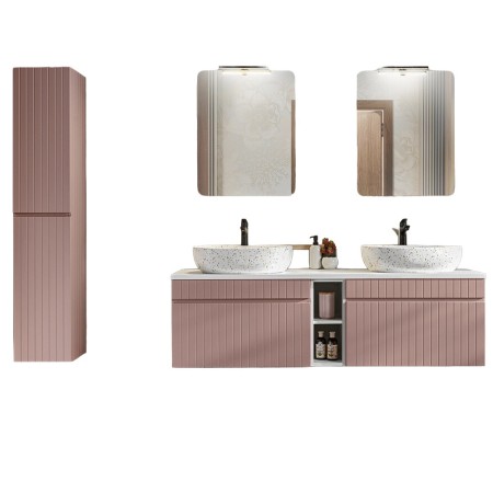 Set de mobilier baie Iconic Rose, MDF, folie PVC, roz antic, blat alb, L.180 cm, lavoare Lili, dulap inalt 160 cm, SET -ICR B 180 CM LILI-MW21 6 81-01 WHITE