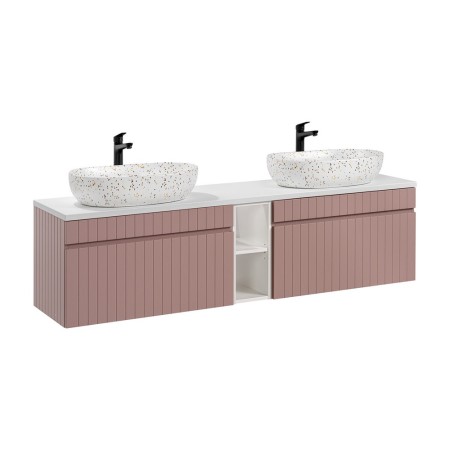 Set de mobilier baie Iconic Rose, MDF, folie PVC, roz antic, blat alb, L.180 cm, lavoare Lili, SET -ICR B 180 CM LILI-MW21 81-01 WHITE