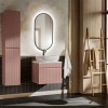 Set de mobilier baie Iconic Rose, MDF, folie PVC, roz antic, blat alb, L.60 cm, lavoar Lili, oglinda LED, dulap inalt H.160 cm, SET -ICR B 60 CM LILI-MW21 1