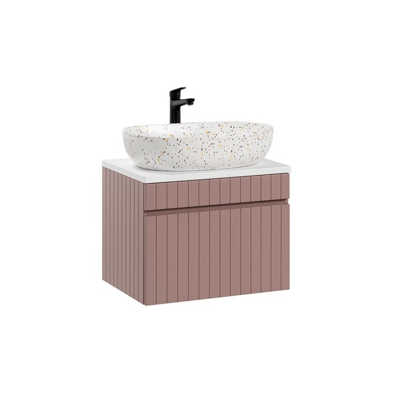 Set de mobilier baie Iconic Rose, MDF, folie PVC, roz antic, blat alb, L.60 cm, lavoar Lili, SET -ICR B 60 CM LILI-MW21