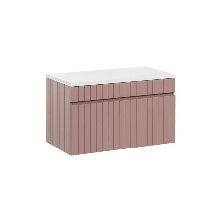 Set de mobilier baie Iconic Rose, MDF, folie PVC, roz antic, blat alb, L.80 cm, SET -ICR B 80 CM