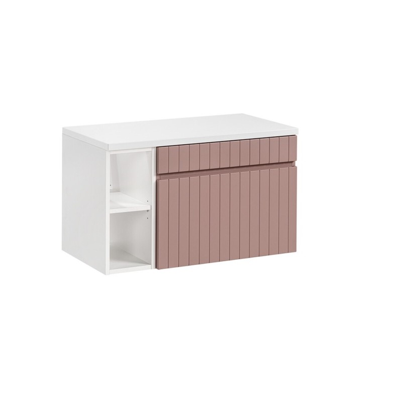 Set de mobilier baie Iconic Rose, MDF, folie PVC, roz antic, blat alb, L.80 cm, SET -ICR B 80 CM 81-01 WHITE