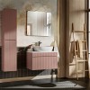 Set de mobilier baie Iconic Rose, MDF, folie PVC, roz antic, blat alb, L.60 cm, lavoar Lili, oglinda, dulap inalt H.160 cm, SET -ICR B 80 CM LILI-MW21 3