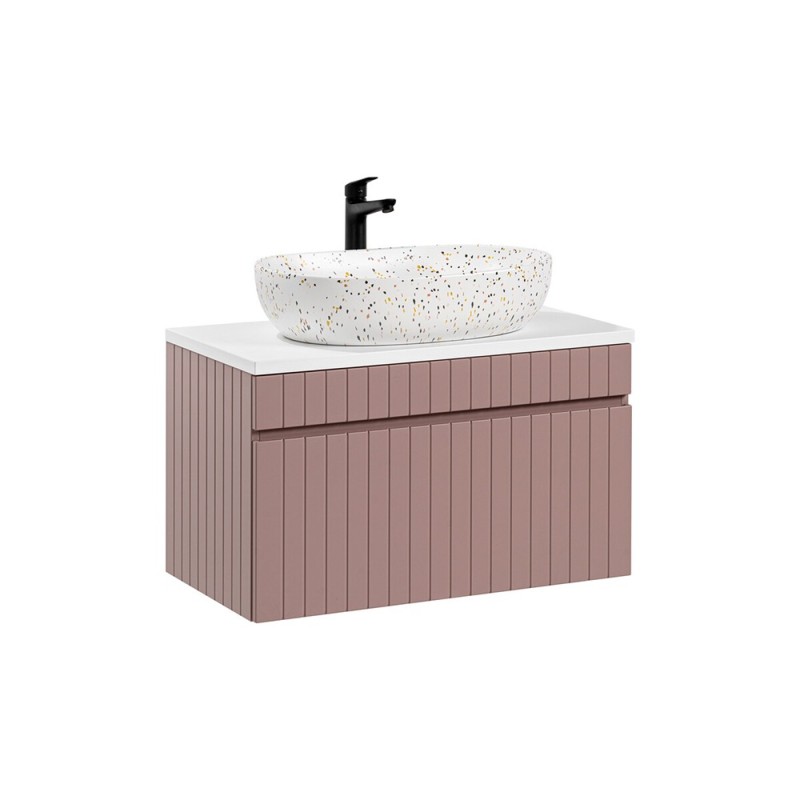 Set de mobilier baie Iconic Rose, MDF, folie PVC, roz antic, blat alb, L.80 cm, lavoar Lili, SET -ICR B 80 CM LILI-MW21