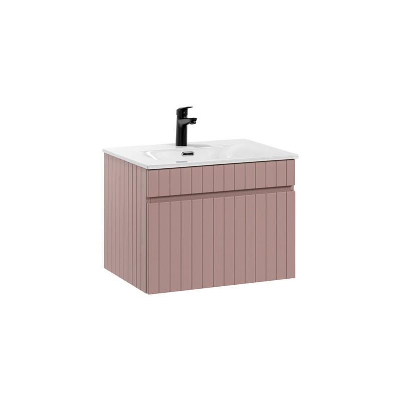 Set de mobilier baie Iconic Rose, MDF, folie PVC, roz antic, lavoar Sky, L.60 cm, SET -ICR SKY 60 CM