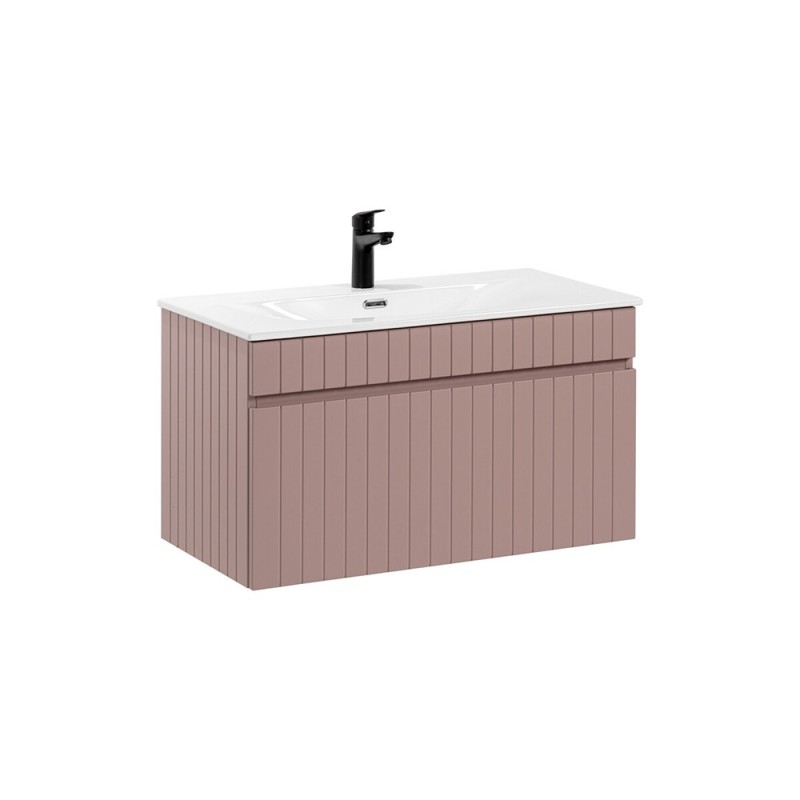 Set de mobilier baie Iconic Rose, MDF, folie PVC, roz antic, lavoar Sky, L.80 cm, SET -ICR SKY 80 CM