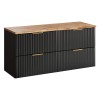 Set mobilier baie Adel Black, MDF, PAL melaminat, negru mat, blat natural wotan, L.120 cm, SET-ADB B NAT WOTAN 120CM