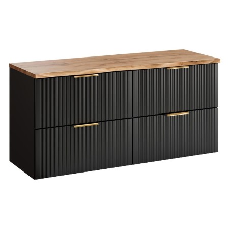 Set mobilier baie Adel Black, MDF, PAL melaminat, negru mat, blat natural wotan, L.120 cm, SET-ADB B NAT WOTAN 120CM