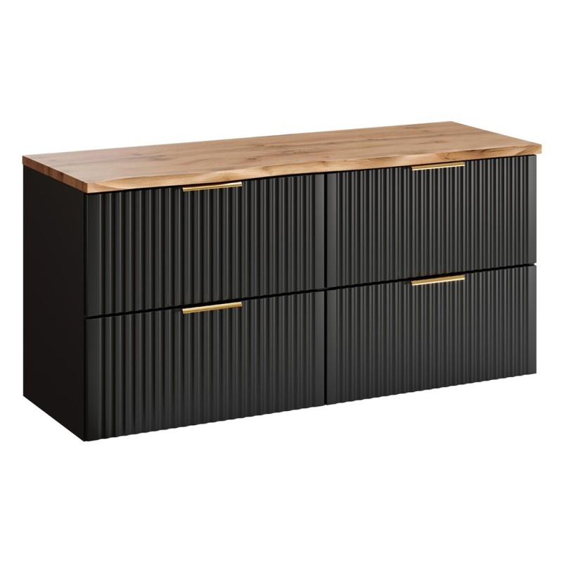 Set mobilier baie Adel Black, MDF, PAL melaminat, negru mat, blat natural wotan, L.120 cm, SET-ADB B NAT WOTAN 120CM