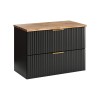 Set mobilier baie Adel Black, MDF, PAL melaminat, negru mat, blat stejar wotan, L.80 cm, SET-ADB B NAT WOTAN 80CM