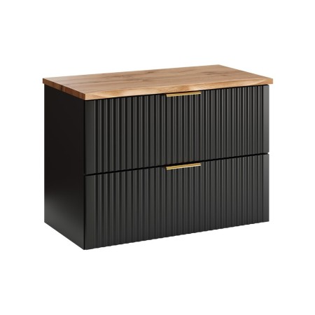 Set mobilier baie Adel Black, MDF, PAL melaminat, negru mat, blat stejar wotan, L.80 cm, SET-ADB B NAT WOTAN 80CM