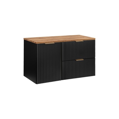 Set mobilier baie Adel Black, MDF, PAL melaminat, negru mat, blat stejar wotan, L.100 cm, SET-ADB B WOTAN 100CM LB