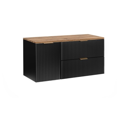 Set mobilier baie Adel Black, MDF, PAL melaminat, negru mat, blat stejar wotan, L.120 cm, SET-ADB B WOTAN 120CM LB