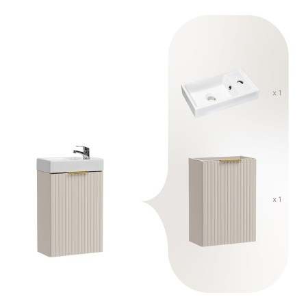 Set de mobilier de baie Adel Cashmere, MDF, PAL melaminat, cashmere mat, lavoar Vedea ceramica alba, L.40 cm, SET-ADC 40CM