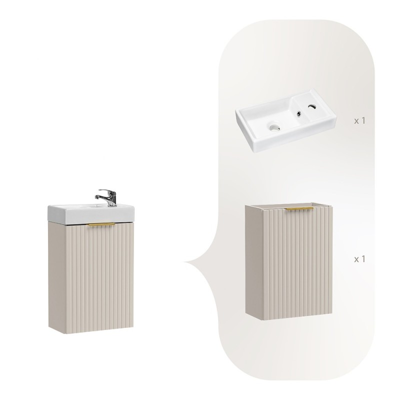 Set de mobilier de baie Adel Cashmere, MDF, PAL melaminat, cashmere mat, lavoar Vedea ceramica alba, L.40 cm, SET-ADC 40CM