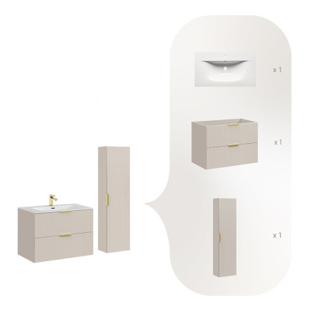Set de mobilier de baie Adel Cashmere, MDF, PAL melaminat, cashmere mat, lavoar SKY 80, dulap înalt H.140 cm, SET-ADC 80CM SKY HIGH CABINET
