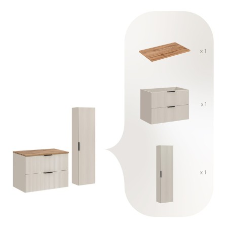 Set de mobilier de baie Adel Cashmere, MDF, PAL melaminat, blat stejar wotan, dulap înalt H.140 cm, SET-ADC B 80CM WOTAN HC