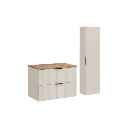 Set de mobilier de baie Adel Cashmere, MDF, PAL melaminat, blat stejar wotan, dulap înalt H.140 cm, SET-ADC B 80CM WOTAN HC