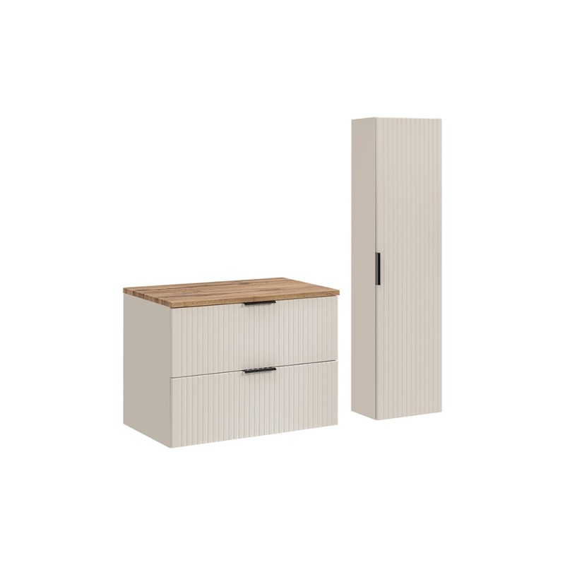 Set de mobilier de baie Adel Cashmere, MDF, PAL melaminat, blat stejar wotan, dulap înalt H.140 cm, SET-ADC B 80CM WOTAN HC