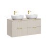 Set de mobilier de baie Adel Cashmere, MDF, Pal melaminat, blat cashmere mat, L.120 cm, 2 lavoare Smile 40 ceramica, SET-ADC B CASHMERE 120CM SMILE 40