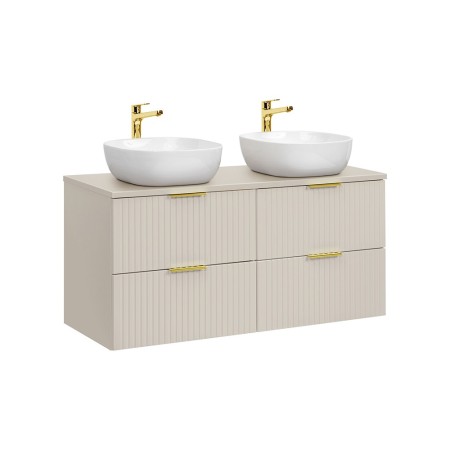 Set de mobilier de baie Adel Cashmere, MDF, Pal melaminat, blat cashmere mat, L.120 cm, 2 lavoare Smile 40 ceramica, SET-ADC B CASHMERE 120CM SMILE 40