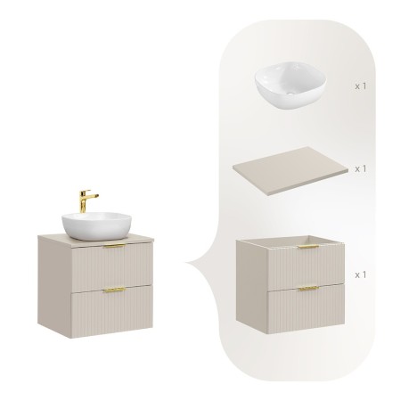 Set de mobilier de baie Adel Cashmere, MDF, PAL melaminat, blat cashmere mat, lavoar Smile 40, SET-ADC B CASHMERE 60CM SMILE 40
