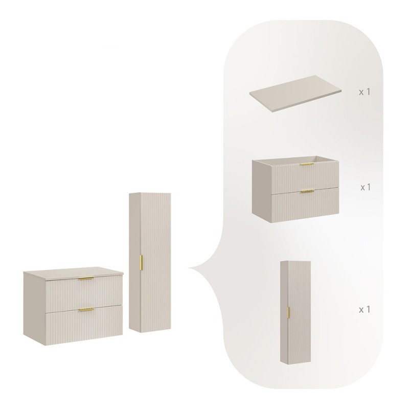 Set de mobilier de baie Adel Cashmere, MDF, PAL melaminat, blat cashmere mat, dulap înalt H.140 cm, SET-ADC B CASHMERE 80CM HIGH CABINET