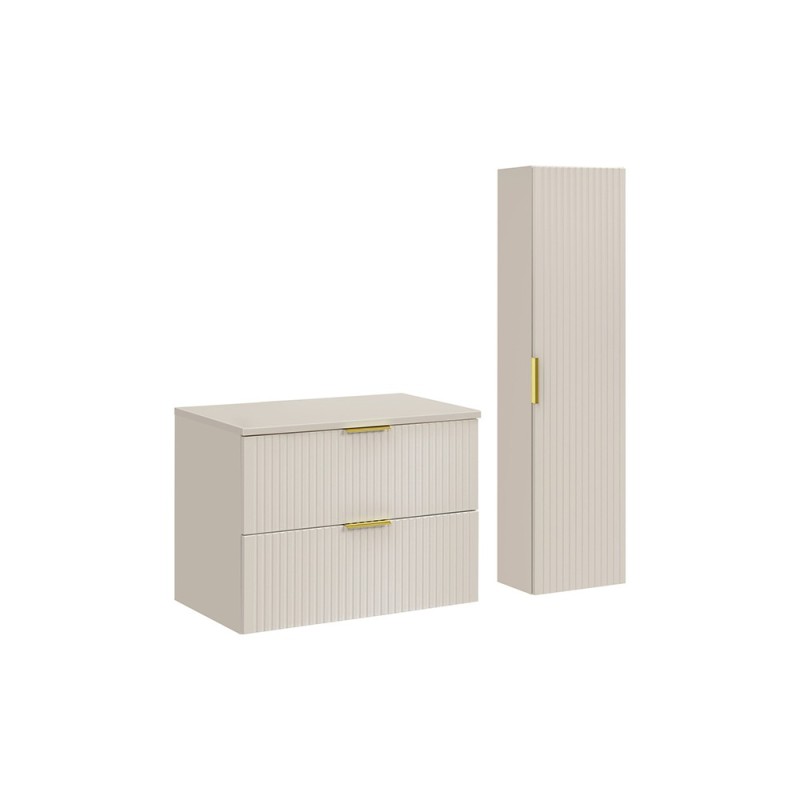 Set de mobilier de baie Adel Cashmere, MDF, PAL melaminat, blat cashmere mat, dulap înalt H.140 cm, SET-ADC B CASHMERE 80CM HIGH CABINET