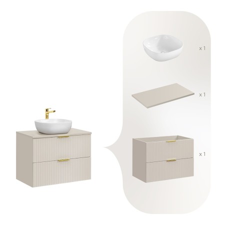 Set de mobilier de baie Adel Cashmere, MDF, PAL melaminat, blat cashmere mat, L.80 cm, lavoar Smile 40, SET-ADC B CASHMERE 80CM SMILE 40