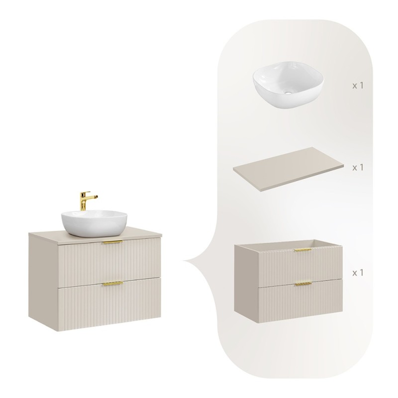 Set de mobilier de baie Adel Cashmere, MDF, PAL melaminat, blat cashmere mat, L.80 cm, lavoar Smile 40, SET-ADC B CASHMERE 80CM SMILE 40