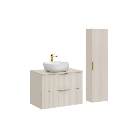 Set de mobilier de baie Adel Cashmere, MDF, PAL melaminat, blat cashmere mat, lavoar Smile 40, dulap înalt H.140 cm, SET-ADC B CASHMERE 80CM SMILE 40 HIGH CABINET
