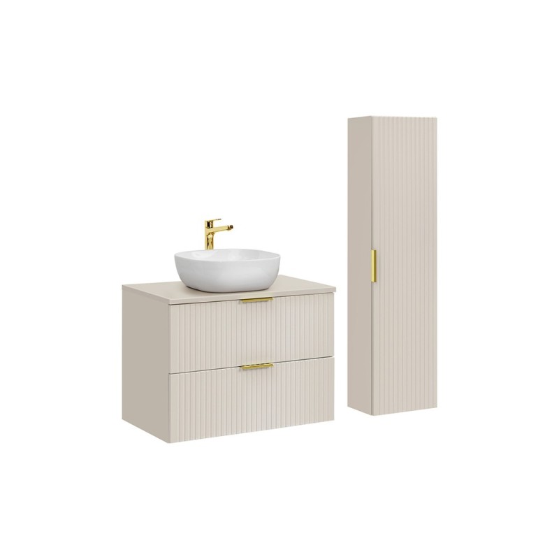 Set de mobilier de baie Adel Cashmere, MDF, PAL melaminat, blat cashmere mat, lavoar Smile 40, dulap înalt H.140 cm, SET-ADC B CASHMERE 80CM SMILE 40 HIGH CABINET