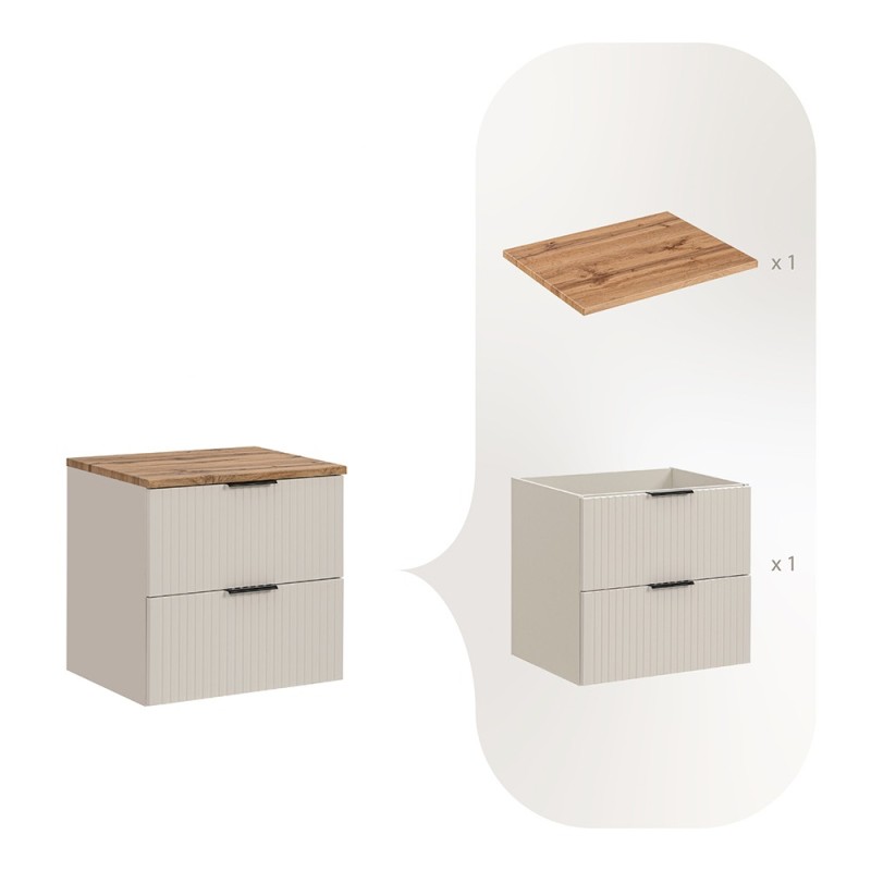 Set de mobilier de baie Adel Cashmere, MDF, PAL melaminat, blat stejat wotan, L.60 cm, SET-ADC B WOTAN 60CM