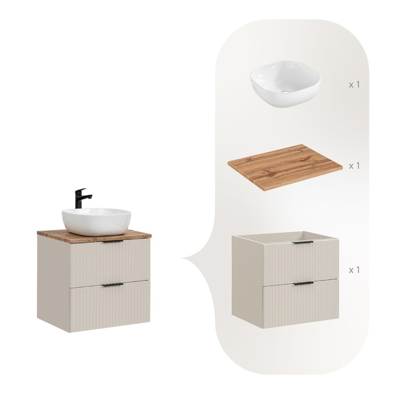 Set de mobilier de baie Adel Cashmere, MDF, PAL melaminat, blat stejar wotan, lavoar Smile 40, SET-ADC B WOTAN 60CM SMILE 40