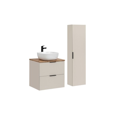 Set de mobilier de baie Adel Cashmere, MDF, PAL melaminat, blat stejar wotan, lavoar Smile 40, dulap înalt H.140 cm, SET-ADC B WOTAN 60CM SMILE 40 HIGH CABINET 